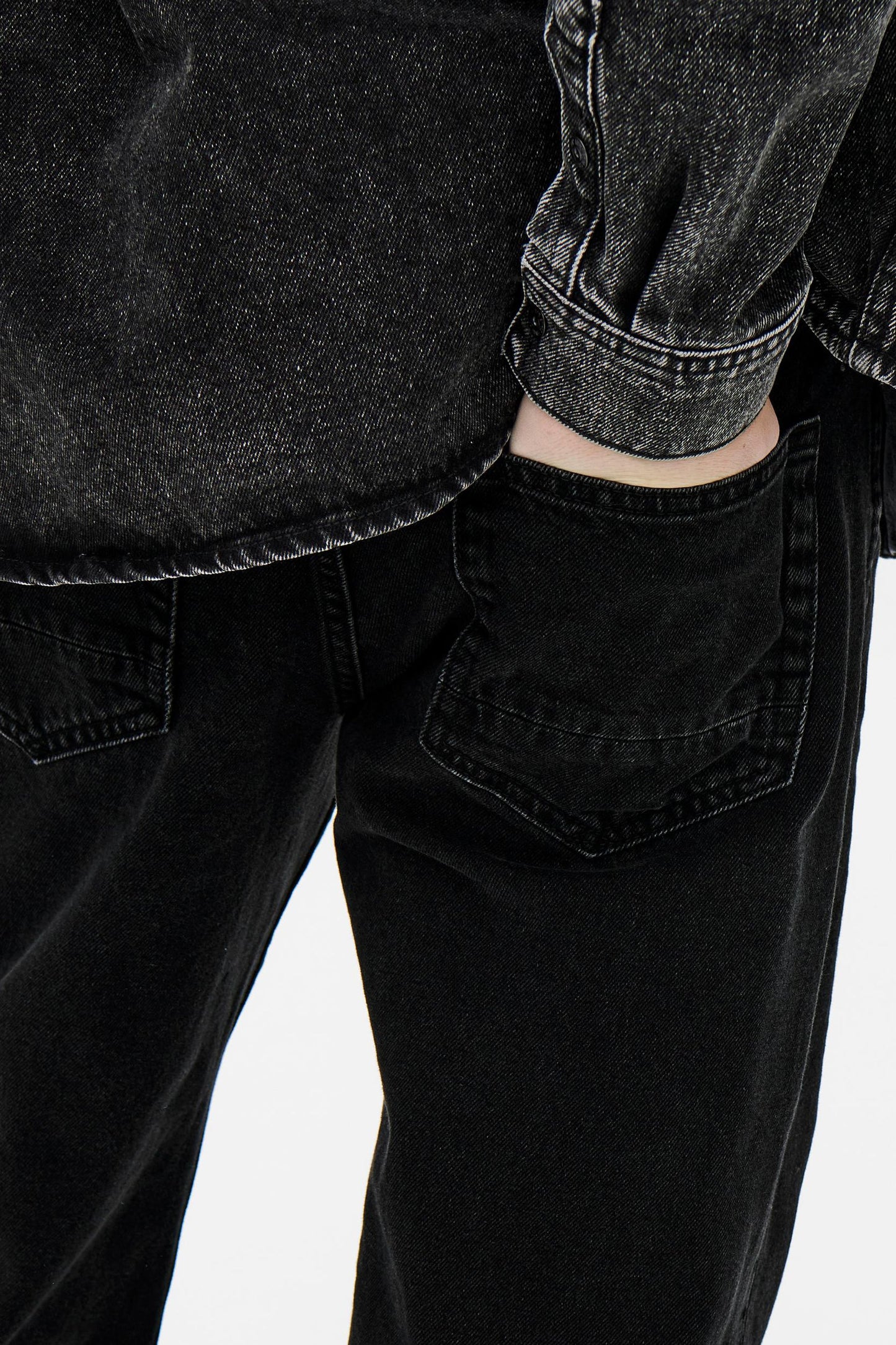 Black Denim Wide-Leg Jeans