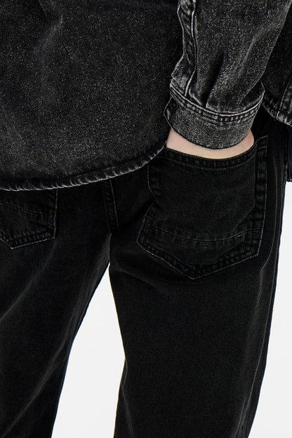 Black Denim Wide-Leg Jeans