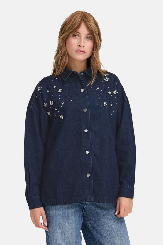 Jeanshemd donkerblauwe denim - PULZ