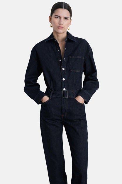 Donkerblauwe Denim Jumpsuit