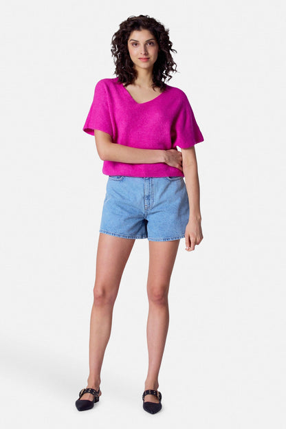 Pull met V-hals - roze