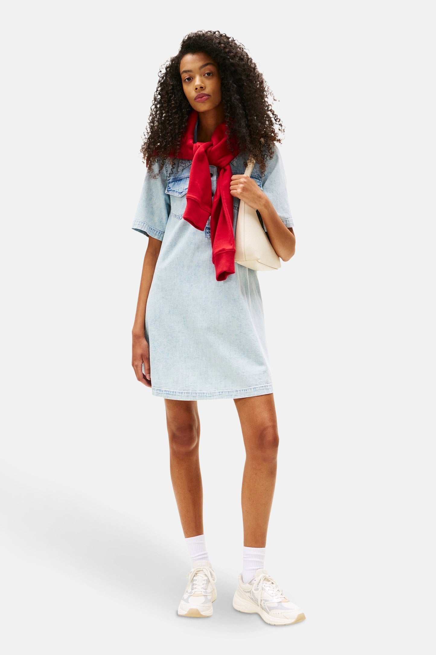 Korte Mouwen Denim Kleed - Lichtblauw