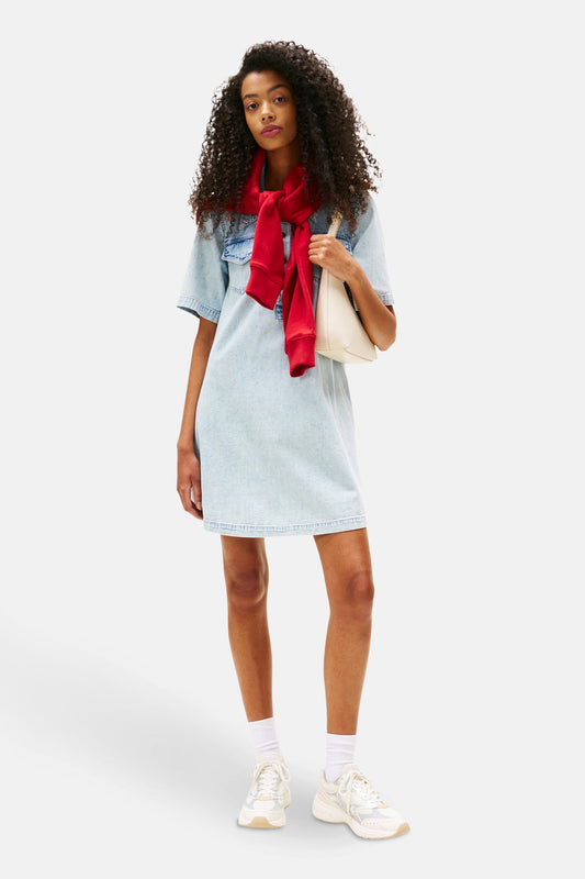 Korte Mouwen Denim Kleed - Lichtblauw
