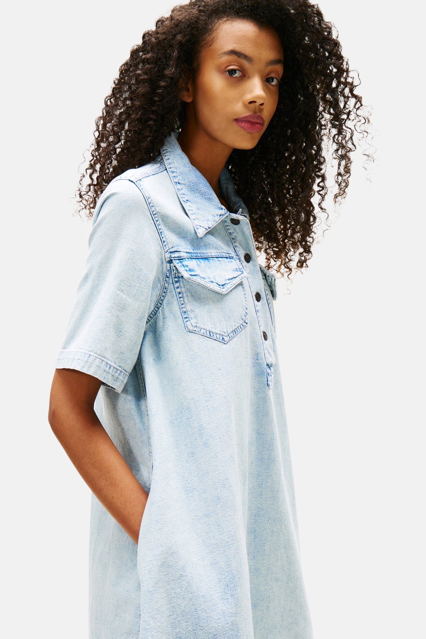Korte Mouwen Denim Kleed - Lichtblauw