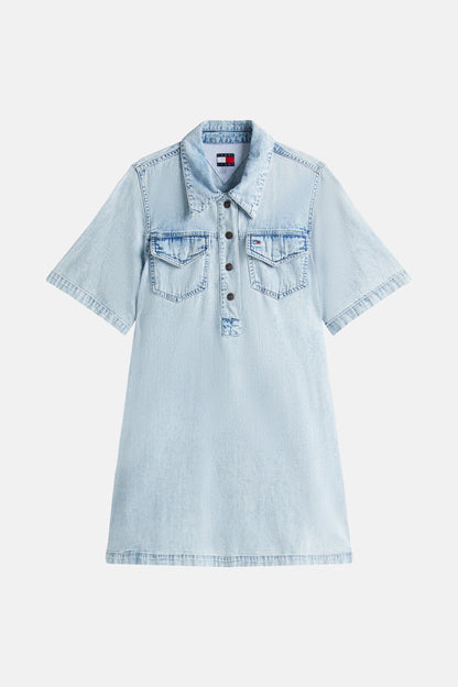 Korte Mouwen Denim Kleed - Lichtblauw