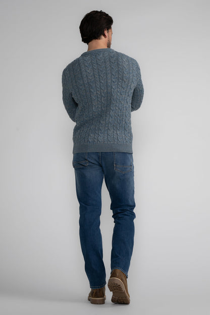 Blauwe trui met ronde hals