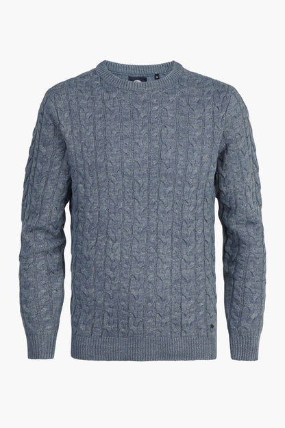 Blauwe trui met ronde hals