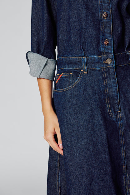 Lange Mouwen Denim Kleed - Donkerblauw