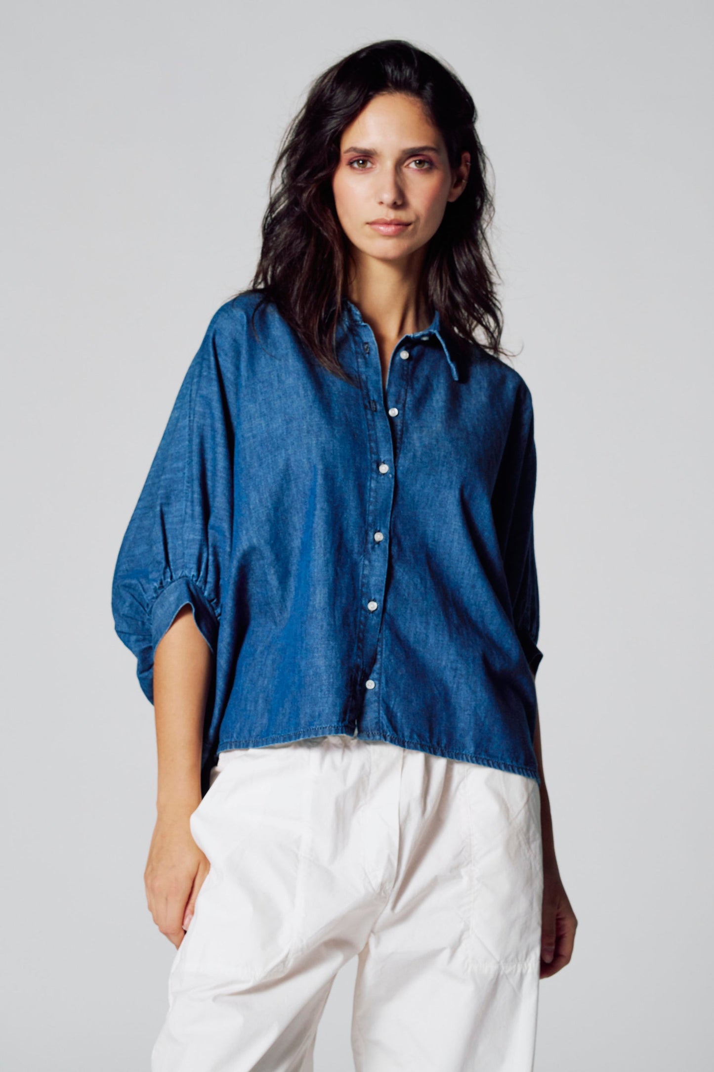Korte Mouwen Hemd - Donkerblauwe Denim