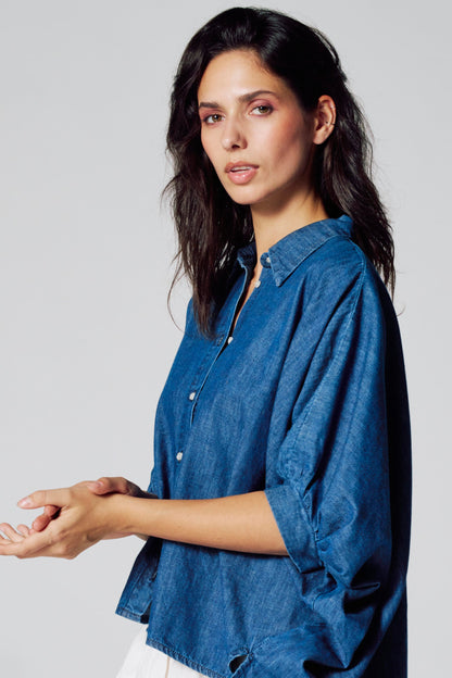 Korte Mouwen Hemd - Donkerblauwe Denim