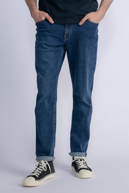 Mid Blue Denim Tapered Jeans