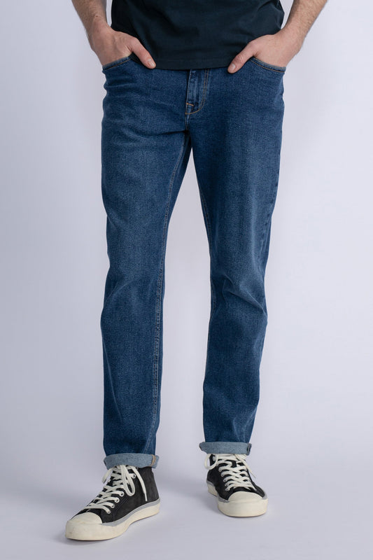 Mid Blue Denim Tapered Jeans