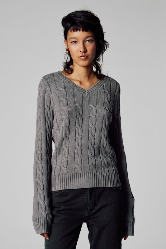 Pull met V-hals - grijs