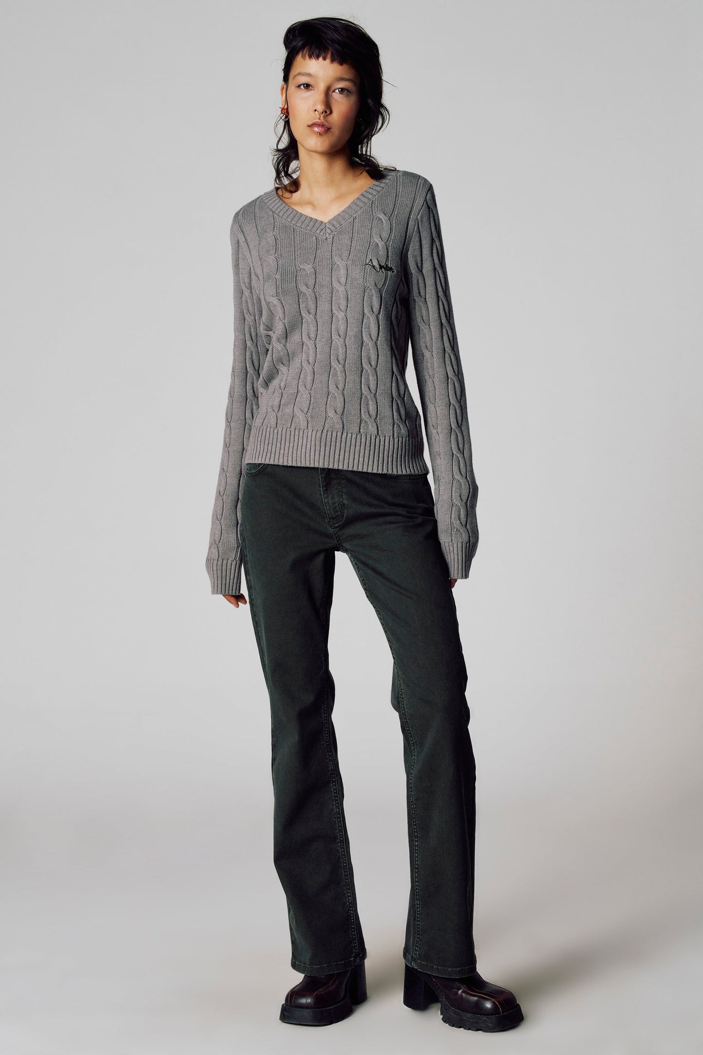 Pull met V-hals - grijs
