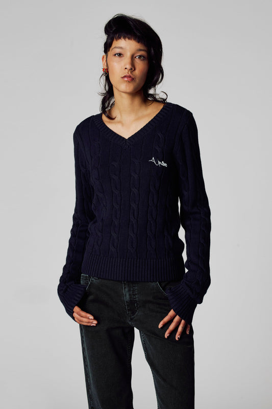 Pull met V-hals - blauw